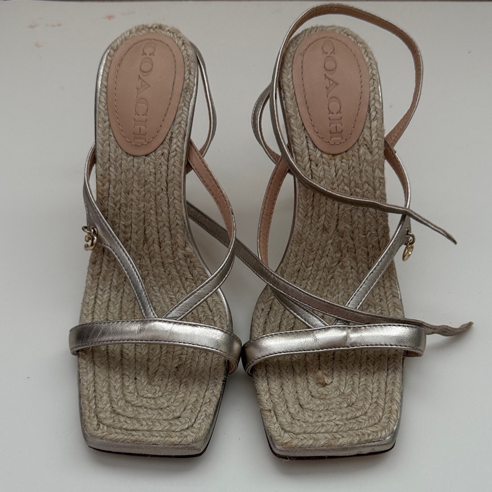 Coach Metallic Silver Espadrille Sandals